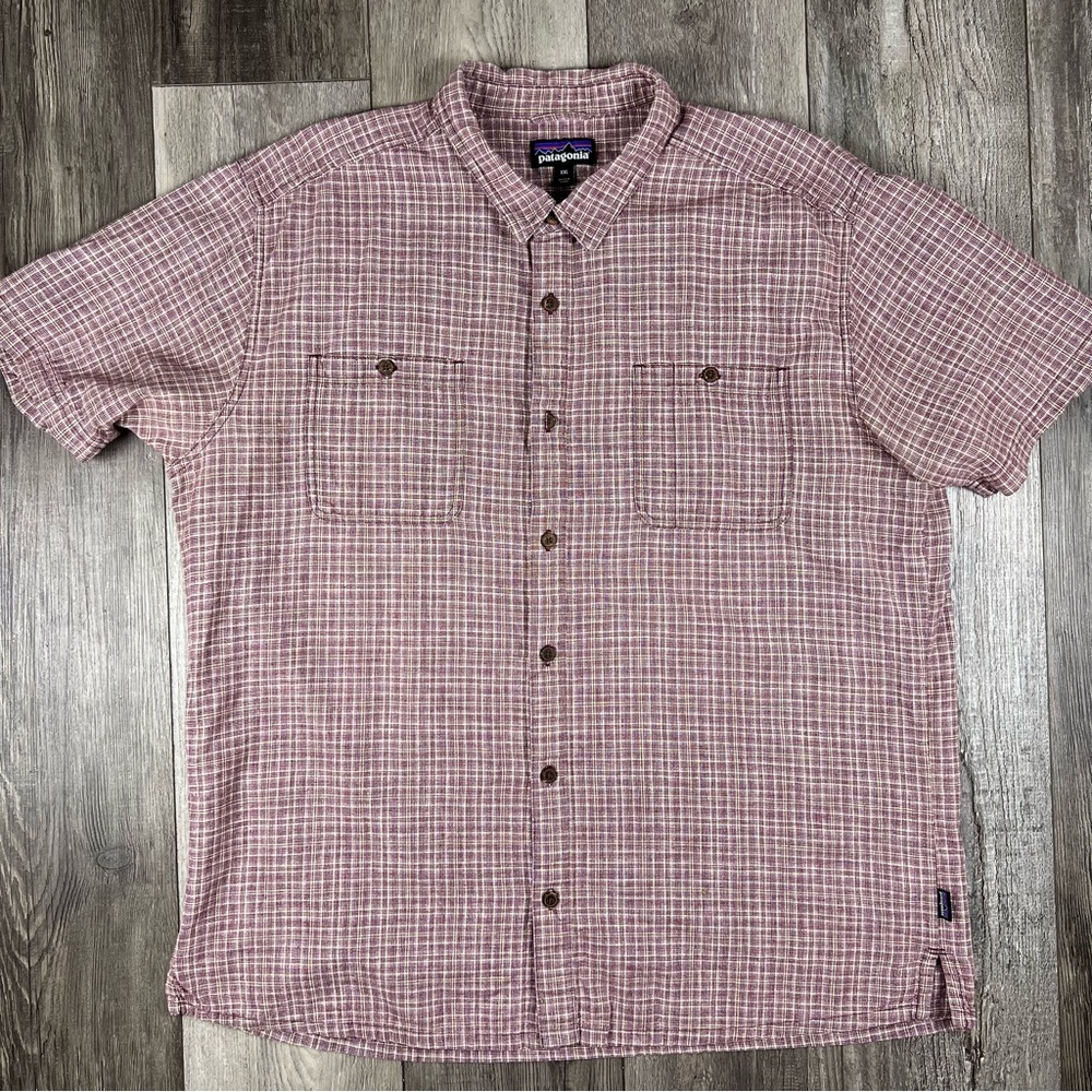 Patagonia Back Step Lightweight Button Down Shirt Men's XXL Maroon Hemp Blend